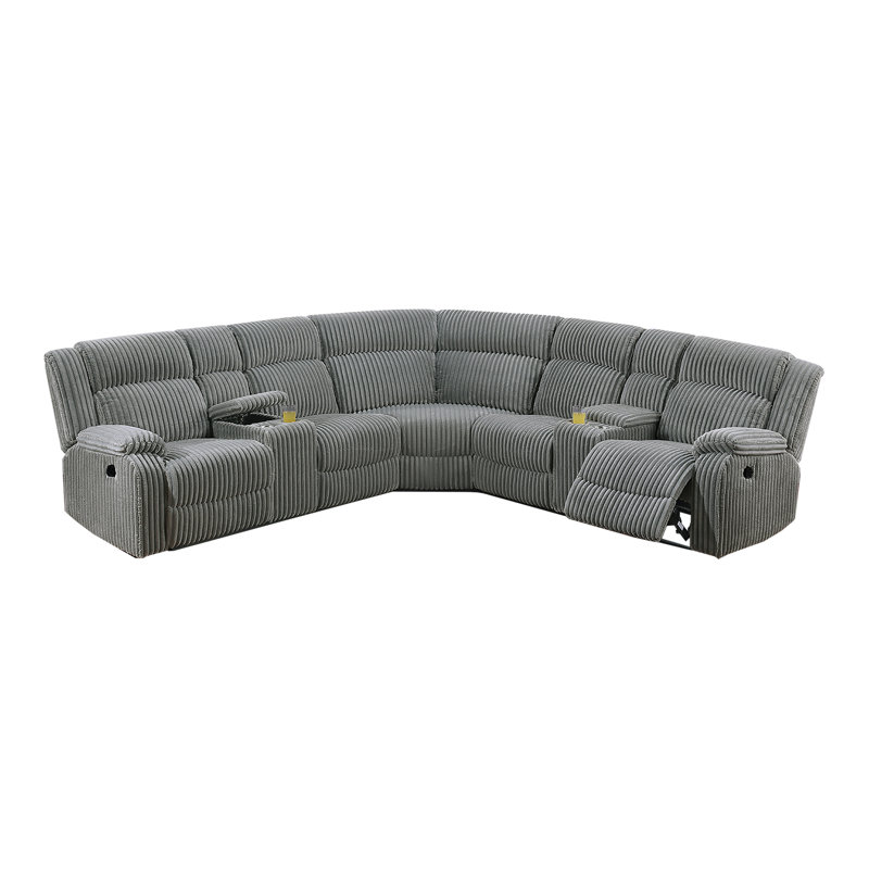 Power Motion Sectional, Smoke Corduroy, Manual