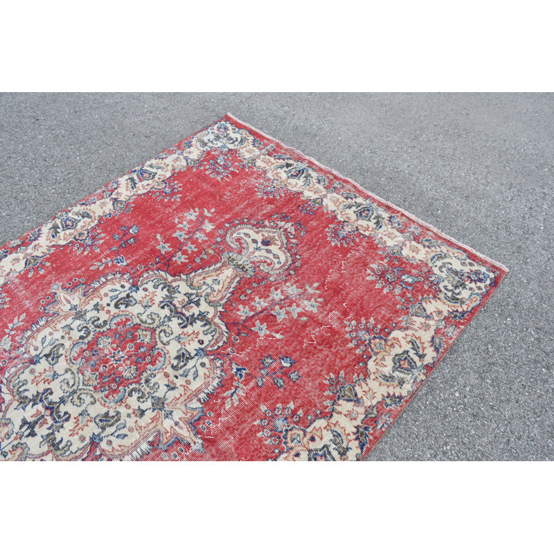 Tapis turc oriental vintage fait à la main en laine - Grand décor de salon beige / rose style antique