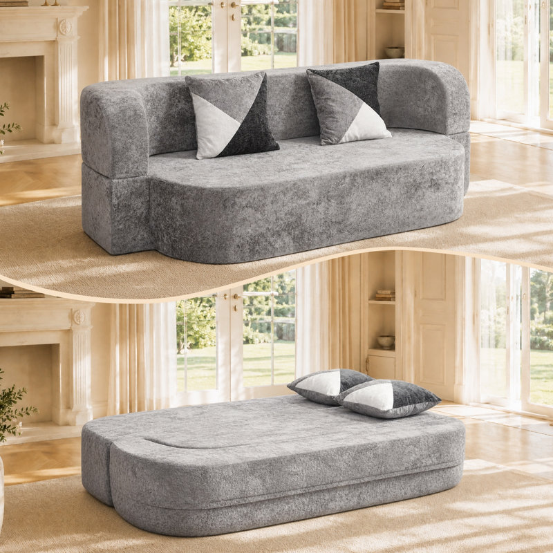 Canapé-lit coquille d'œuf, Argent / polyester gris
