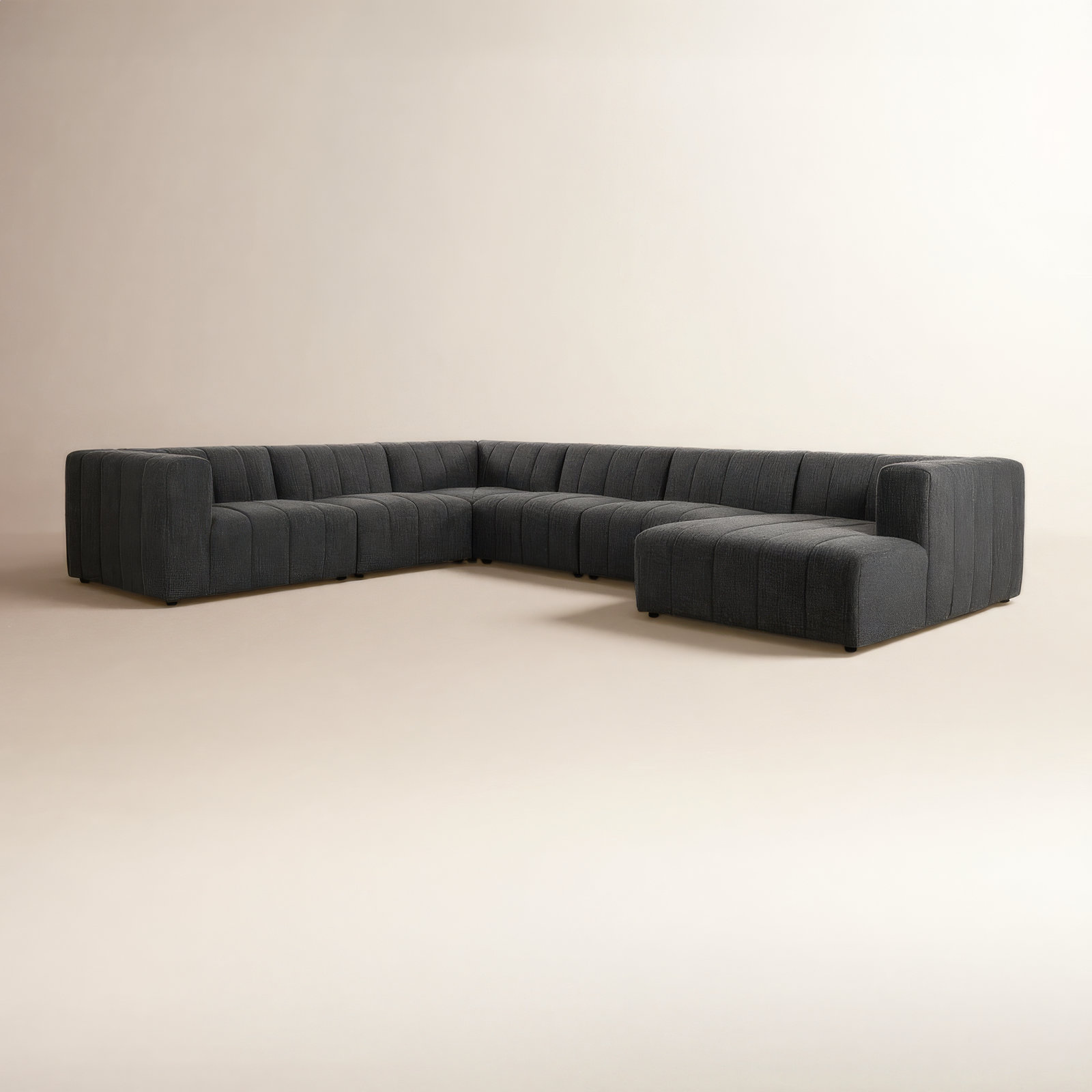 Bowry 6 - Piece Chaise Sectional, Left Hand Facing, Saxon Charcoal Polyester Blend, 25" H x 157" W x 122" D