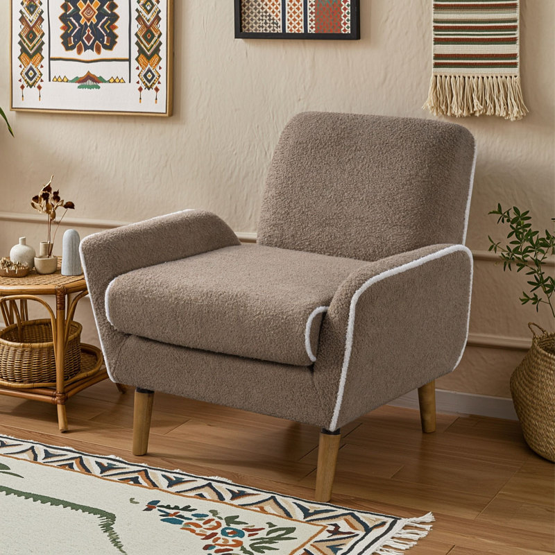 Chaise d'appoint rembourrée avec accoudoirs roulés, Brun