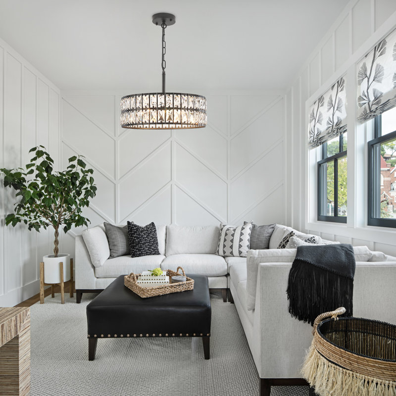 Lustre tambour en cristal 5 lumières Khyryn, Noir mat