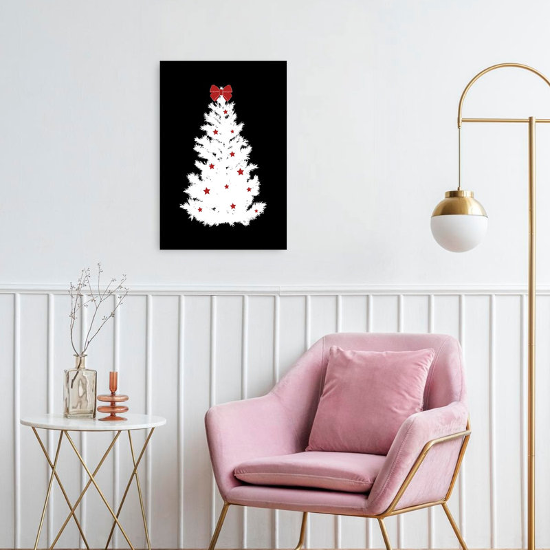 White Christmas Tree Abstract Classic Minimalist Christmas Tree Winter Landscape Wall Art Print 1 Piece Wrapped Canvas Wall Art