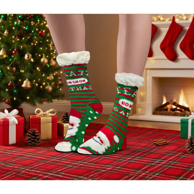 Xmas Fun Festive Fleece Lined Pair Socks Santa Hoho