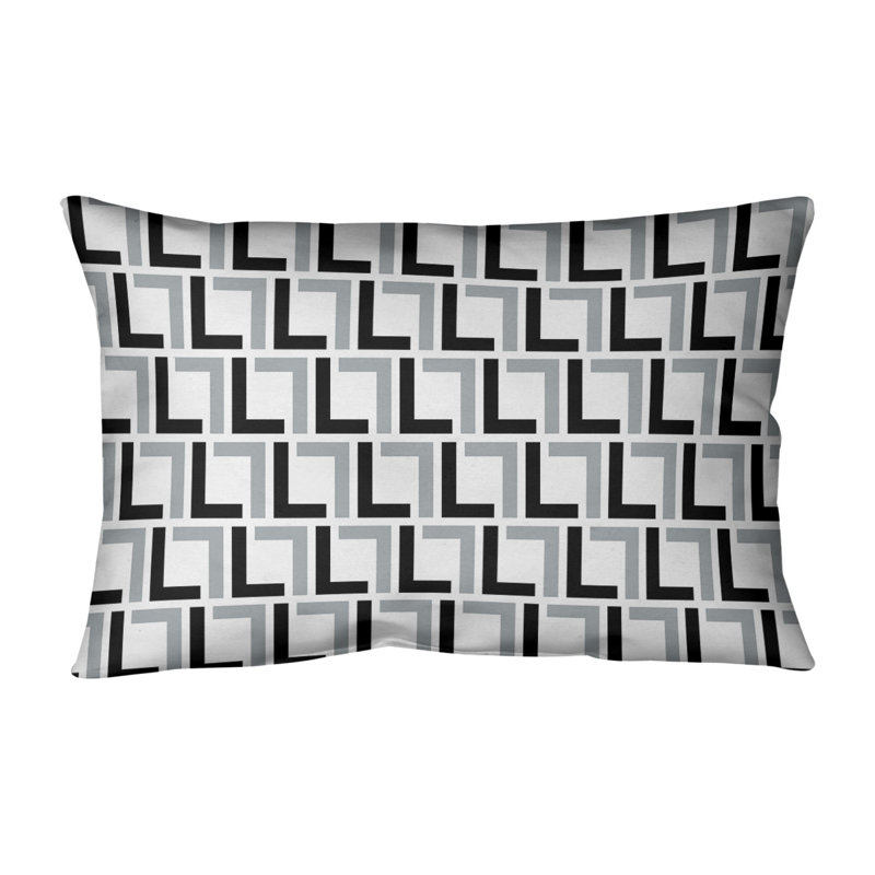 Housse de coussin rectangulaire Oakland, Blanc / Noir / Argent, Simili daim
