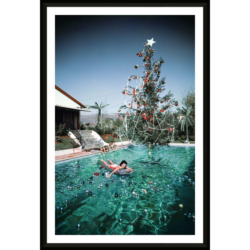 Christmas Swim Print by Slim Aarons, Black Framed Paper, 37"H x 27"W x 1.75"D