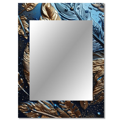 Gold Feather Glamour I - Glam Feather Mirror, Gold Unique Wall Mirror, Printed Metal Art