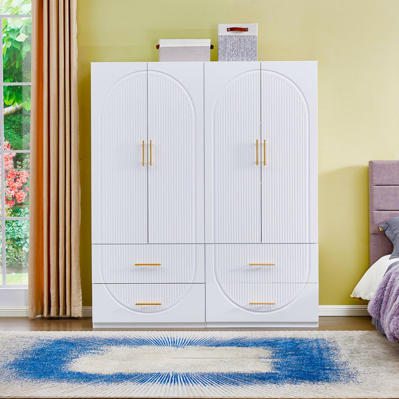 Gargiulo Wardrobe Armoire 4 Door & 4 Drawers,  White