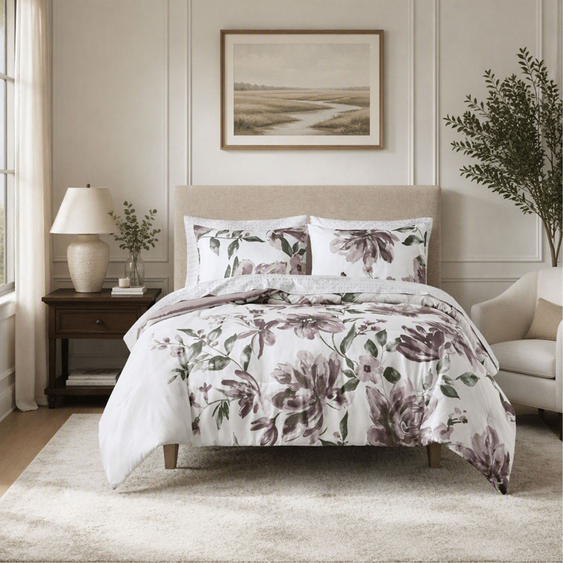 Ensemble d'édredon à motif floral avec draps