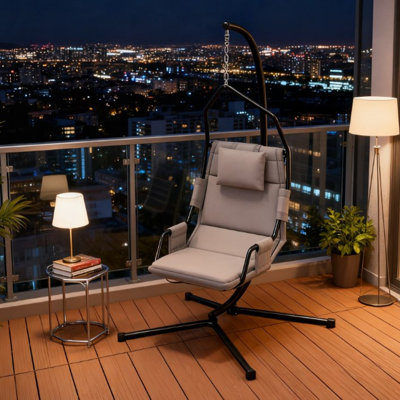Balancelle suspendue avec structure en acier, chaise hamac avec support et coussin de revêtement pour une détente intérieure et extérieure