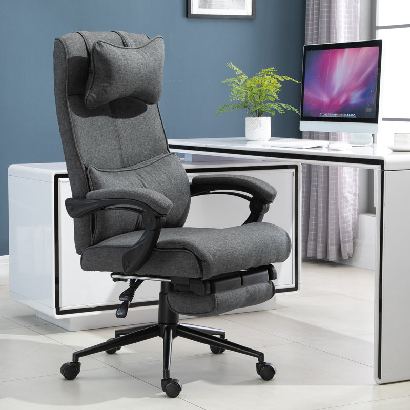 Gray High Back Swivel Fabric Task Chair with Headrest