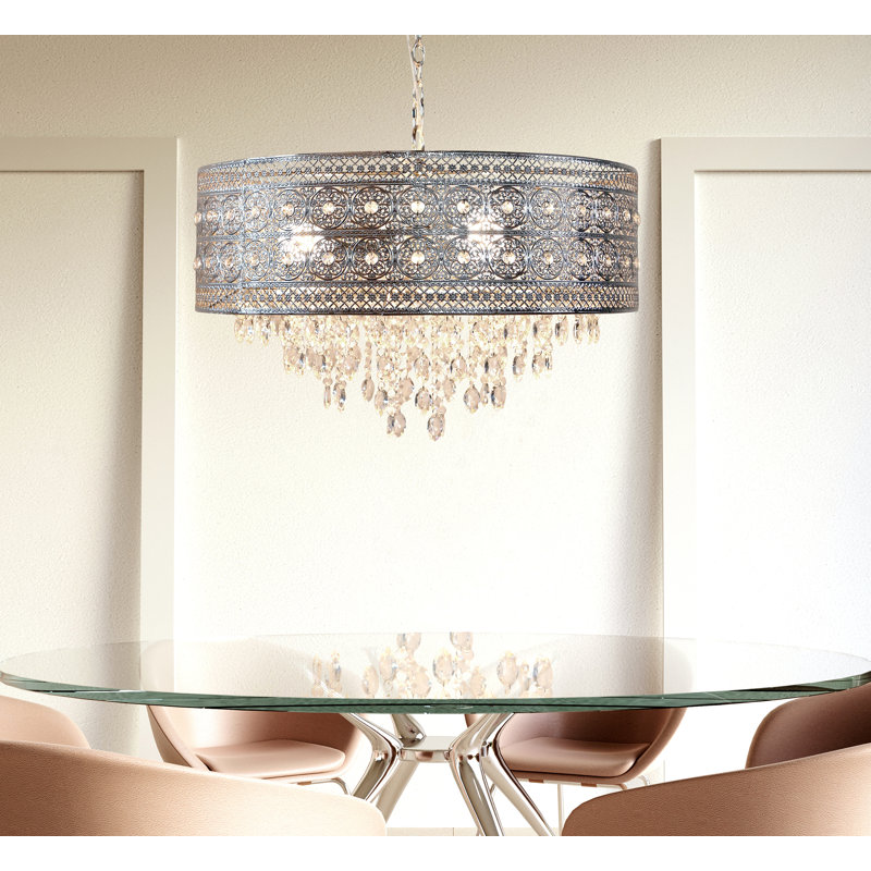 Lustre cylindrique argent de l 23,6 po à trois lumières avec accents de cristal Aileen