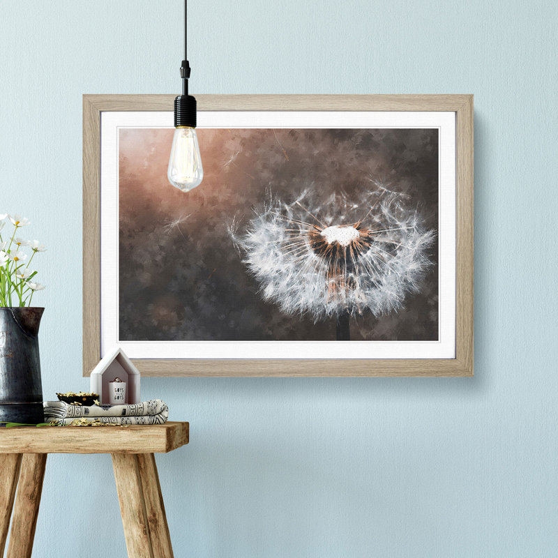 Floating Dandelion Seeds - Picture Frame Graphic Art Print, Oak Framed, 33cm H x 45cm W x 2cm D