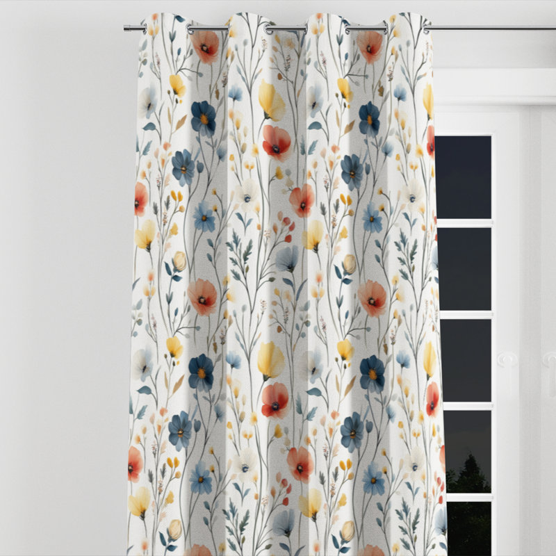Rideaux occultant à motif floral - Rideau rouge à œillets Boho Meadow Flowers - 1 panneau, L 52 po x L 108 po