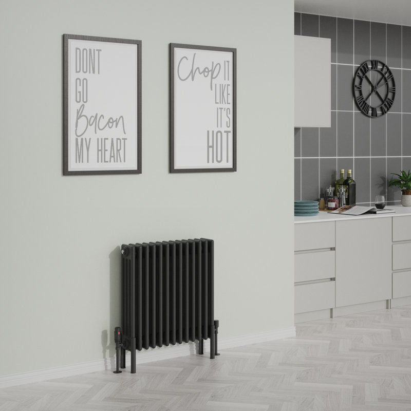 Altynay Horizontal Traditional 4 Column Radiator, 600mm H x 605mm W x 140mm D, Black