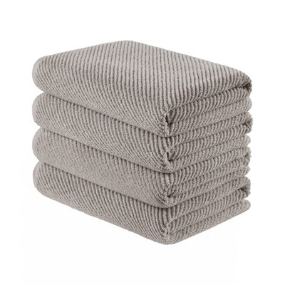 4-Piece 100% Cotton Quick Dry Diagonal Ribbed 4Pcs Bath Towel Set, Grey
