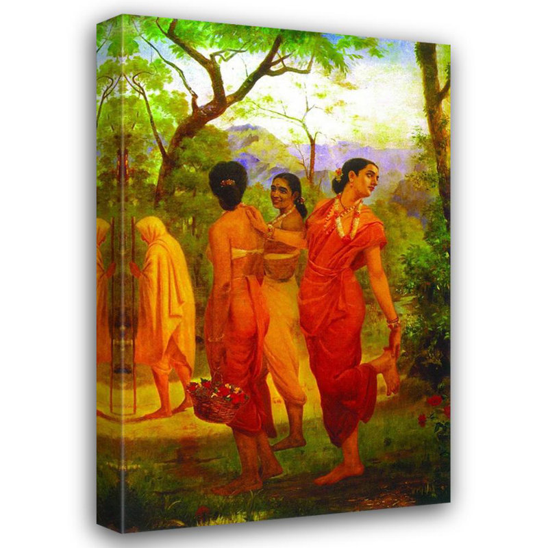 Shakuntala regardant en arrière pour entrevoir Dushyanta, H 24 po x l 15 po
