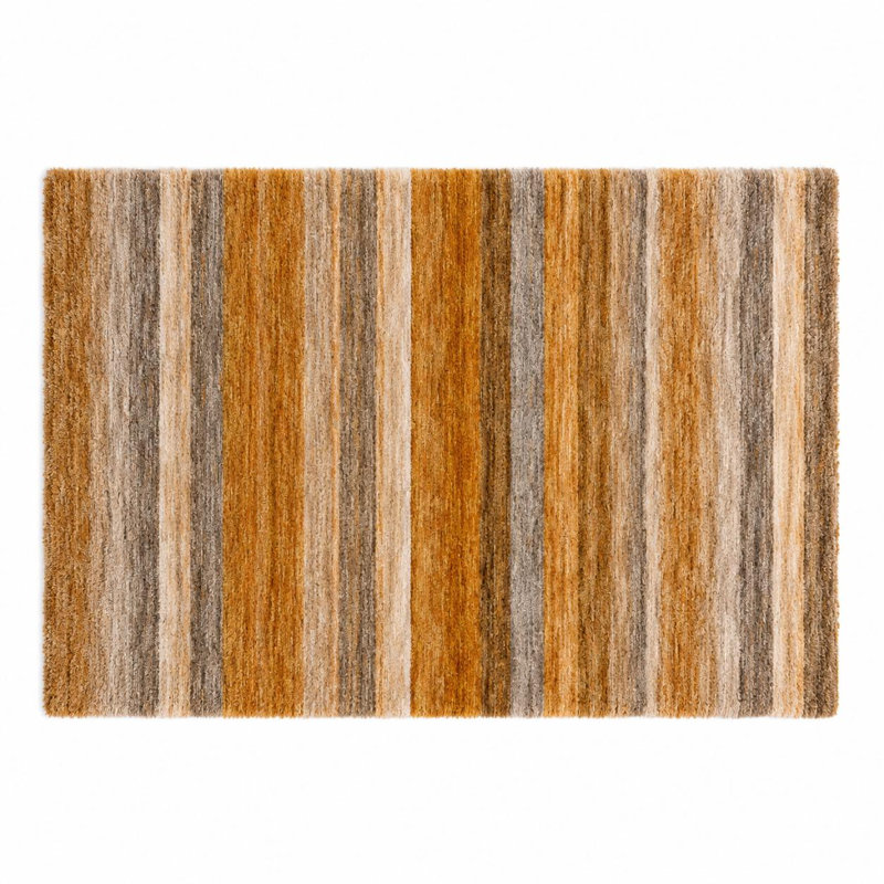Tapis à poils longs lavable à rayures orange et cuivre 3 pi x 5 pi avec protection UV