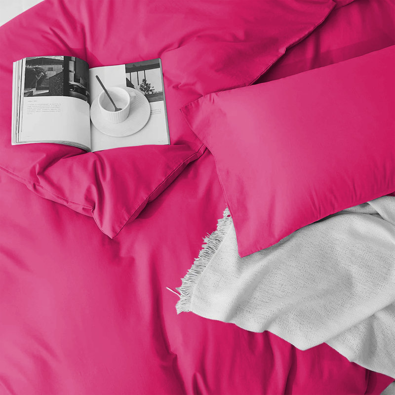  Ensemble de housse de couette réversible en microfibre ultra-douce 200 TC avec taies d'oreiller, Rose