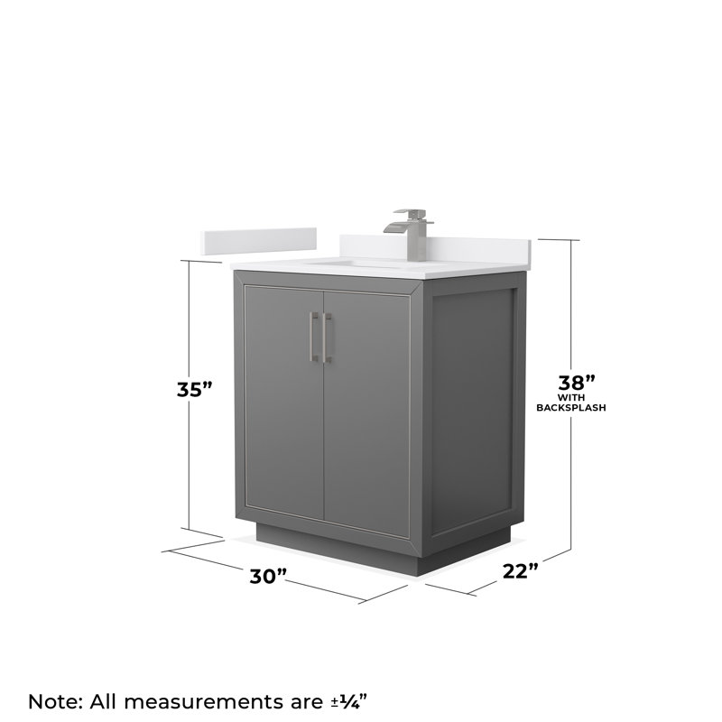 30'' W Single Vanity, White Quartz, Dark Gray, Matte Black