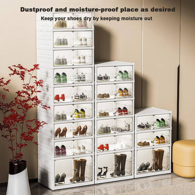Range-chaussures portatif, armoire à chaussures de rangement avec porte transparente magnétique, grands bacs de rangement en plastique avec couvercles