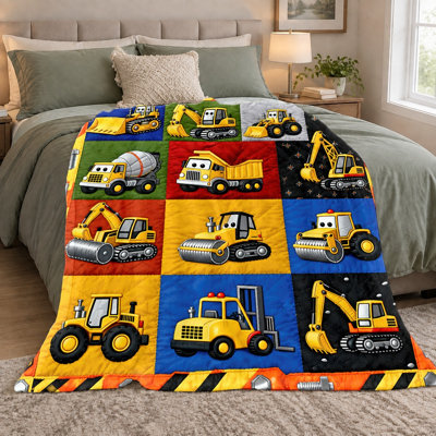 Couverture 1 pièce à motif véhicules de chantier, jeté en flanelle jaune mignon avec pelleteuse, camion-benne, bulldozer, chariot élévateur et rouleau compresseur, couverture ultra douce, confortable, légère et chaude pour canapé, lit, salon, chambre d'enfant, dortoir, bureau, voyage, décoration intérieure, couverture toutes saisons.