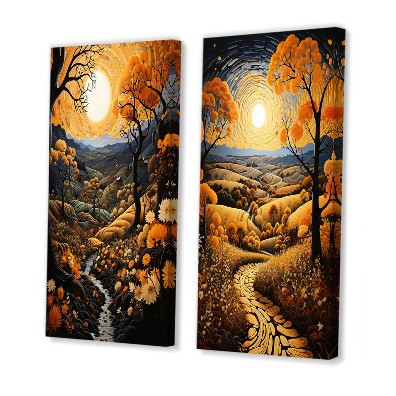 «Countryside Harvest Gold Autumn», 2 pièces sur toile, Toile tendue, H 40 po x l 40 po