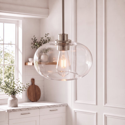 10‑in 1‑Light Brushed Nicke Modern Pendant Light with Clear Glass Shade, Ceiling Hanging Light Fixture for Kitchen Island, Dining Room, E26 Base