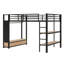 Lit mezzanine avec garde-robe, tablettes de rangement et panneau perforé