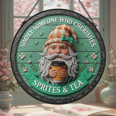 Panneau de vitrail rond Garden Gnome