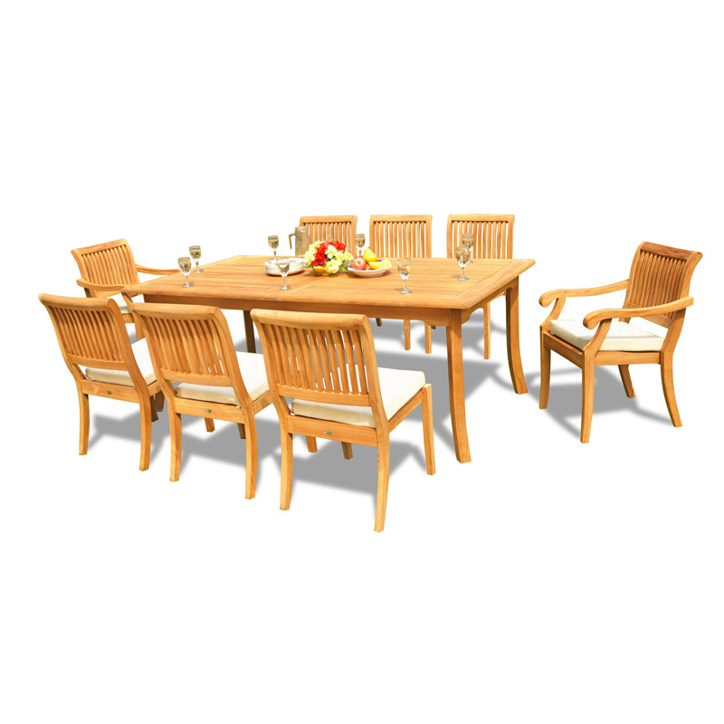 Ensemble repas en bois de teck avec table rectangulaire Masten, 31" H x 83" L x 40" W, 8