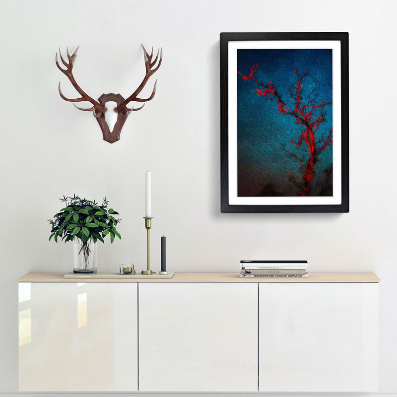 Midnight Tree in Abstract - Framed Print, 36cm H x 27cm W x 2cm D, Black Framed