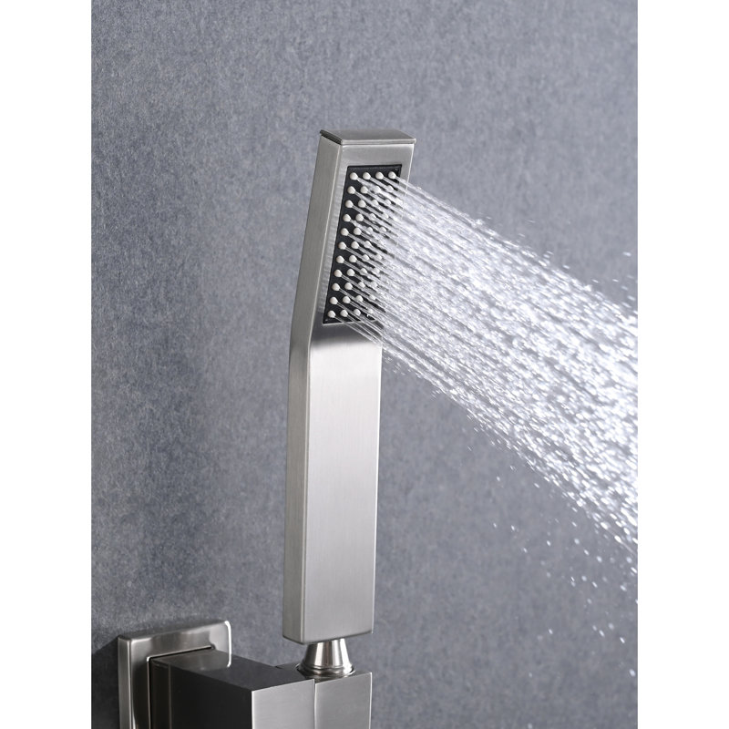 Douche en nickel brossé - fixation au plafond, acier inoxydable avec tête de 16 po et douchette pour une stabilité naturelle de la buse autonettoyante