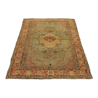 4x6 Green and Red Turkish Oushak Rug