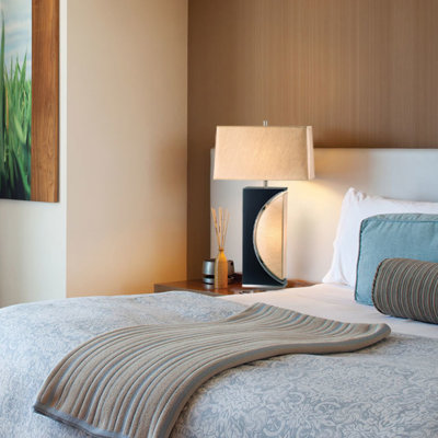 Half Moon Table Lamp with Nightlight Feature - 30", Charcoal Gray Wood 4-Way Rotary Switch