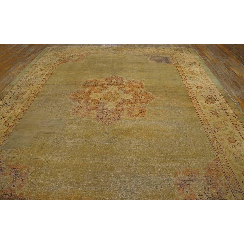Antique Indian Amristar Rug with Spellbinding Medallion Light Green Background