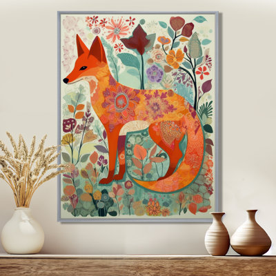 Boho Fox In Flower Forest - Fox Animal Wall Art Living Room