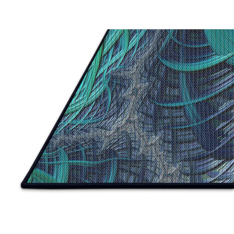 Tapis bleu/mauve/gris à tissage électrique, Rectangle 5 pi x 7 pi