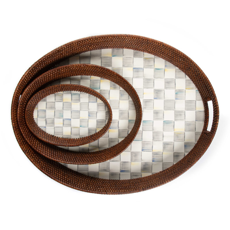 Sterling Check® Rattan and Enamel Large Serving Tray