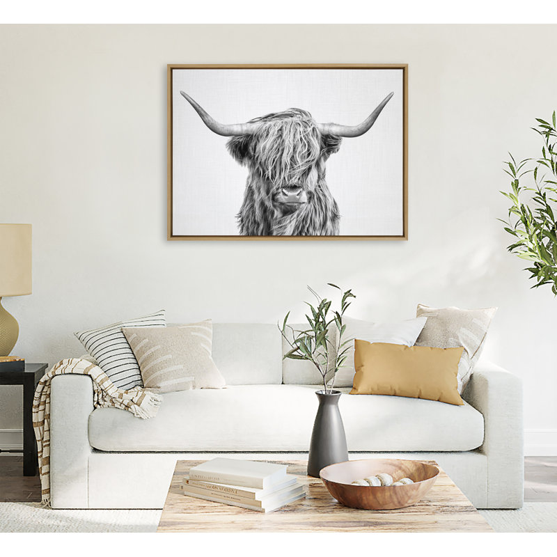 «Highland Cow 2» par Simon Te, reproduction d'art sur toile encadrée, Tanné