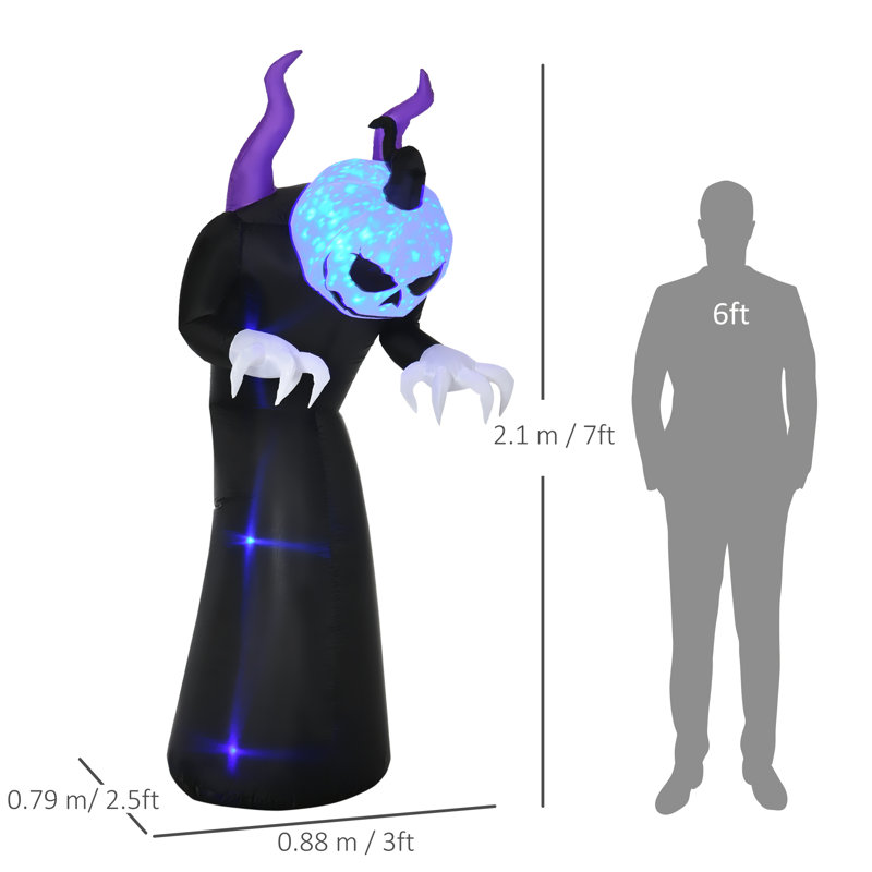 Outsunny 7' Inflatable Halloween Ghost with Horns Lighted Outdoor Decoration