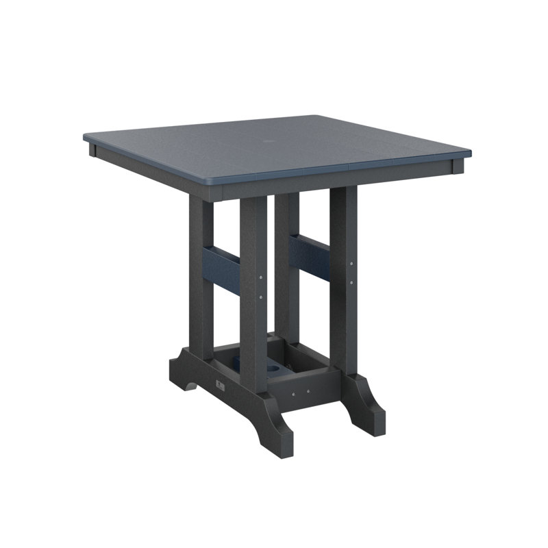 Garden Classic Outdoor Square Bar Table, Navy Blue, Black, 35.5" H x 33" W x 33" D
