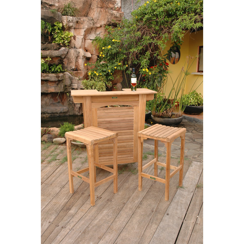 Montego 3 Piece Unfinished Teak Bar Set with Stools