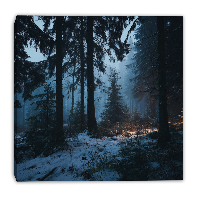 «Twilight Pine Woods Snowy Forest», art mural sur toile, 30 po x 30 po
