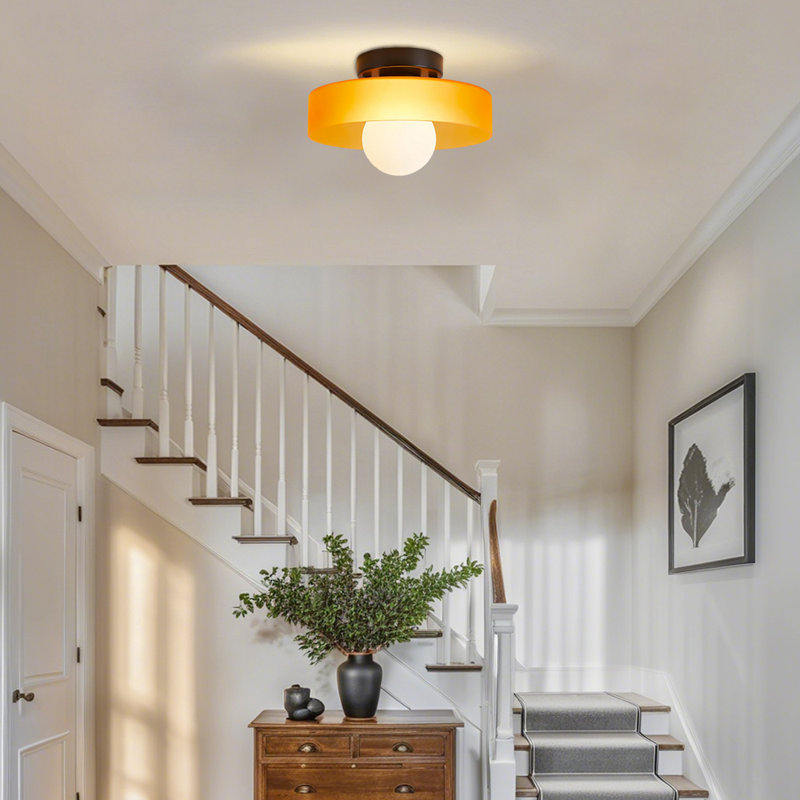 Glass Light Ceiling Light Mid-Century Modern Flush Mount Light Fixtures, Orange