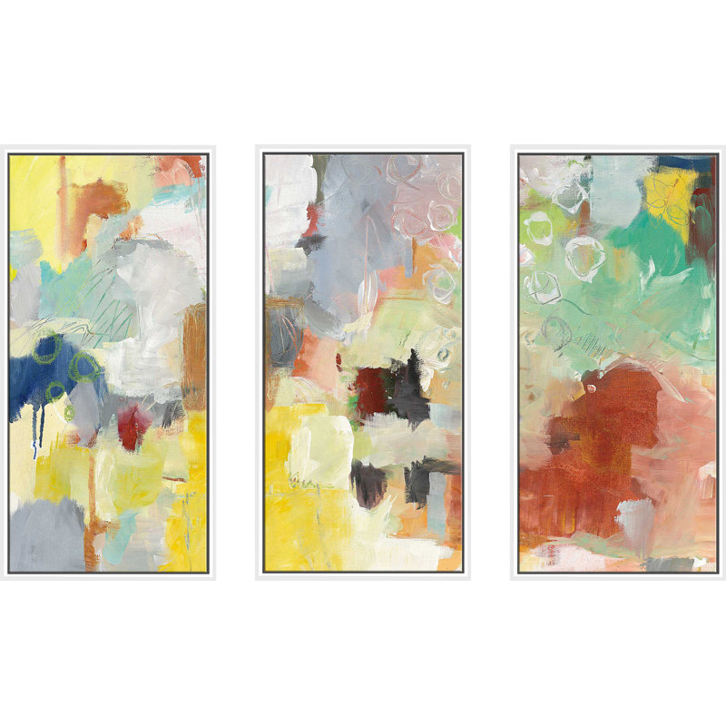 Summer Rising - 3 Piece Floater Frame Painting on Canvas, 41.5" H x 64.5" W x 2" D