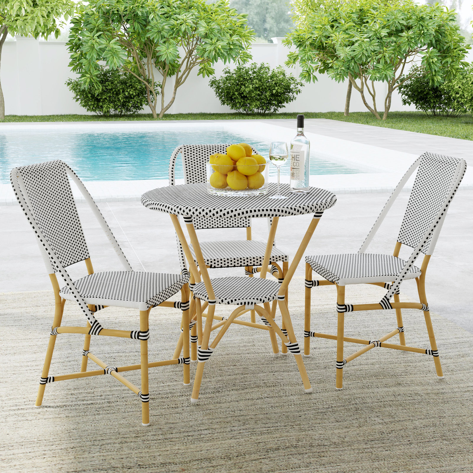 Ellie 30" Patio Dining Set, Black/White, Black/White