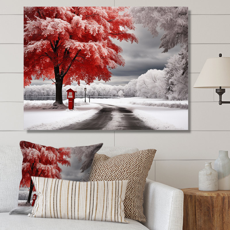 «Red and White Winter Silent Symphony I», reproduction sur toile, H 30 po x l 40 po x P 1,5 po, Toile tendue