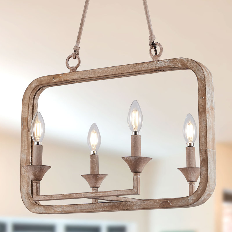Lustre réglable à 4 lumières en bois rustique pour le salon, la chambre à coucher, H 13,4 po x l 12,2 po x P 20,9 po