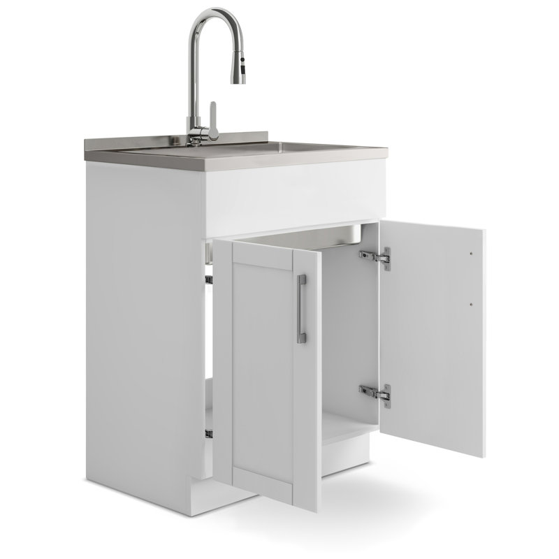 Modern Wide Shaker - 28" Laundry Cabinet With Faucet And Sink - White, 28"